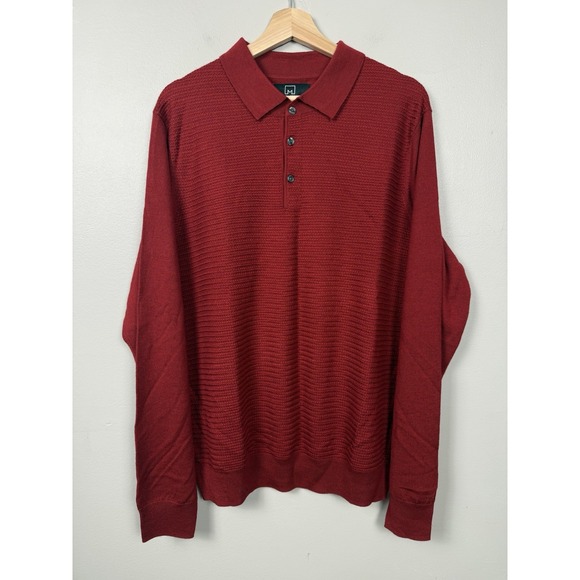 NWT Michael Strahan Red Merino Wool Blend Polo Pullover Knit Sweater Men's XL - Picture 1 of 10